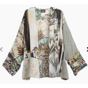 Chicos Travelers Lotus Mix Patchwork Jacket Cardigan Sz 2 Large mixed media A11